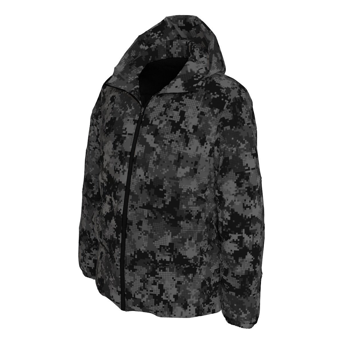 Black Down Jacket | Stylish Pixel Camo Hooded Puffer Camo Colors
