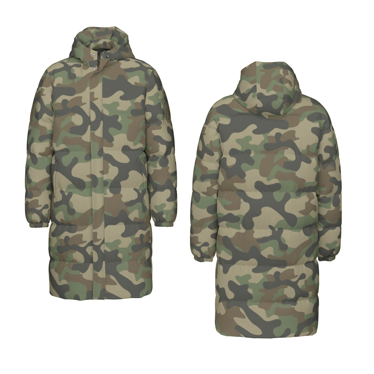 Long Puffer Coat | Unisex | Military Brown Camouflage Camo Colors