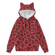 Leopard Hoodie With Cat's Ears | Red and Black Camo Colors