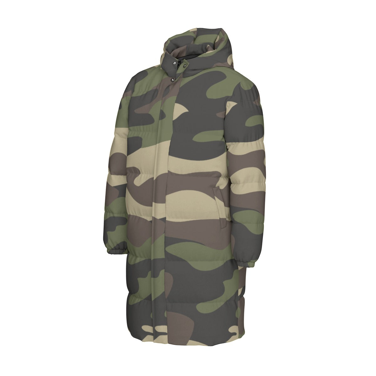 Long Puffer Coat | Unisex | Classic Green Camouflage Camo Colors