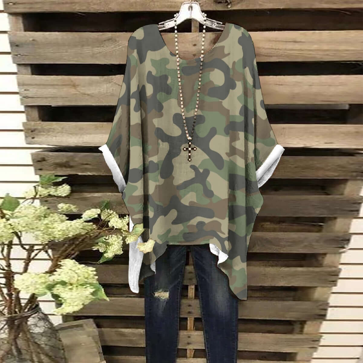 Bat Sleeve Shirt | Military Brown Camo Print Camo Colors