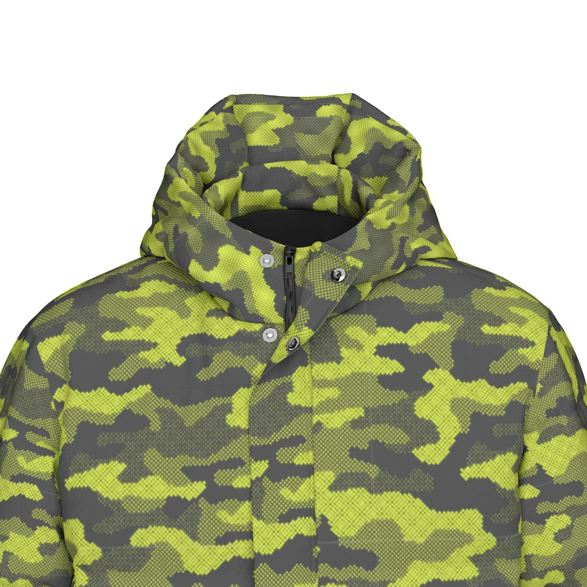 Long Puffer Coat | Unisex | Green Dotted Camouflage Camo Colors