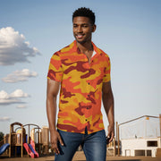 Men's Button-Up Shirt | Orange & Red Camo Print Camo Colors