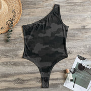 One-Shoulder Bodysuit | Black Camouflage Camo Colors