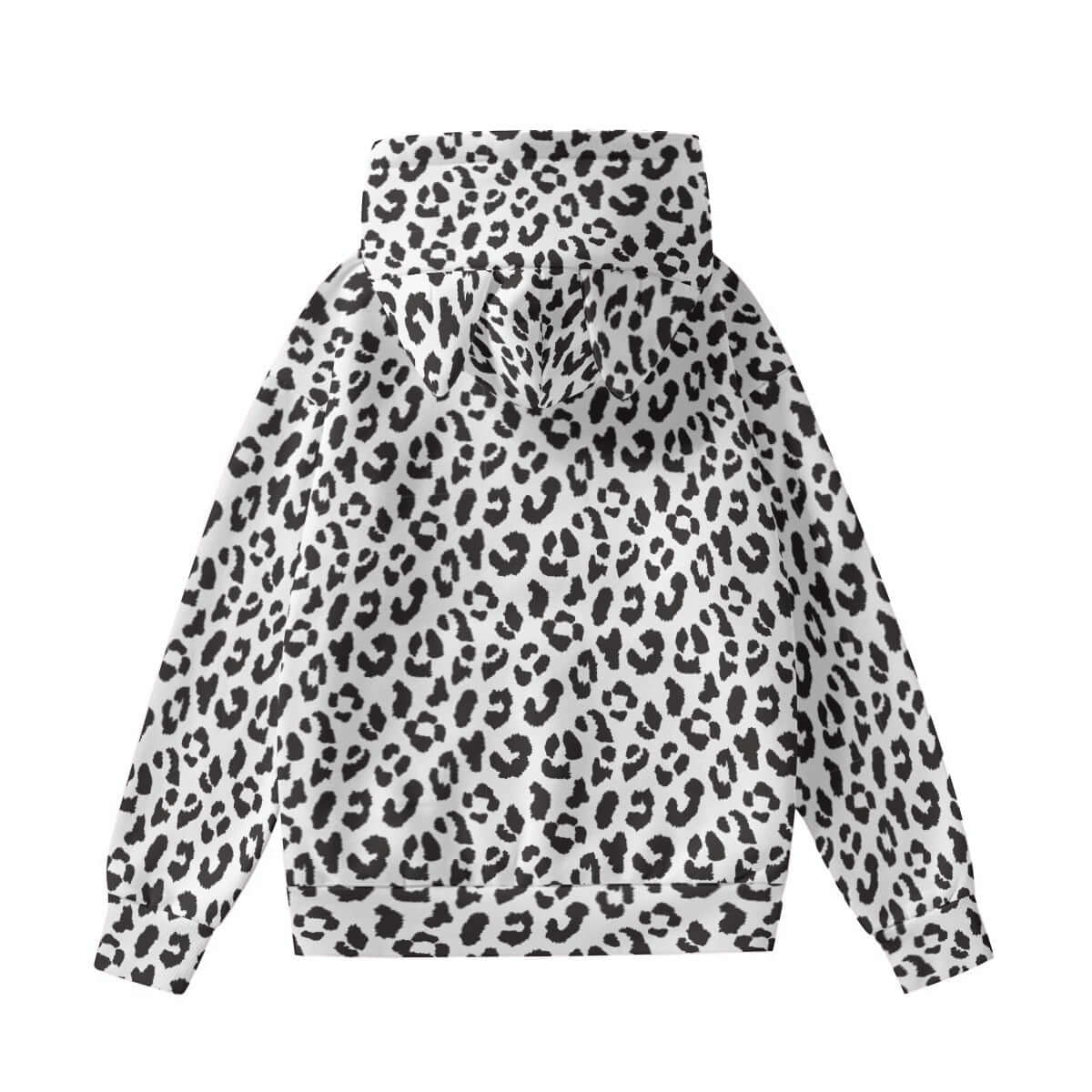 Leopard Hoodie With Cat's Ears | Black and White Camo Colors