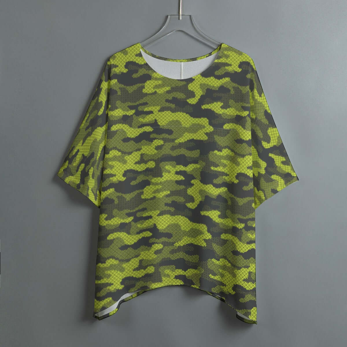 Bat Sleeve Shirt | Green Dotted Camo Print Camo Colors