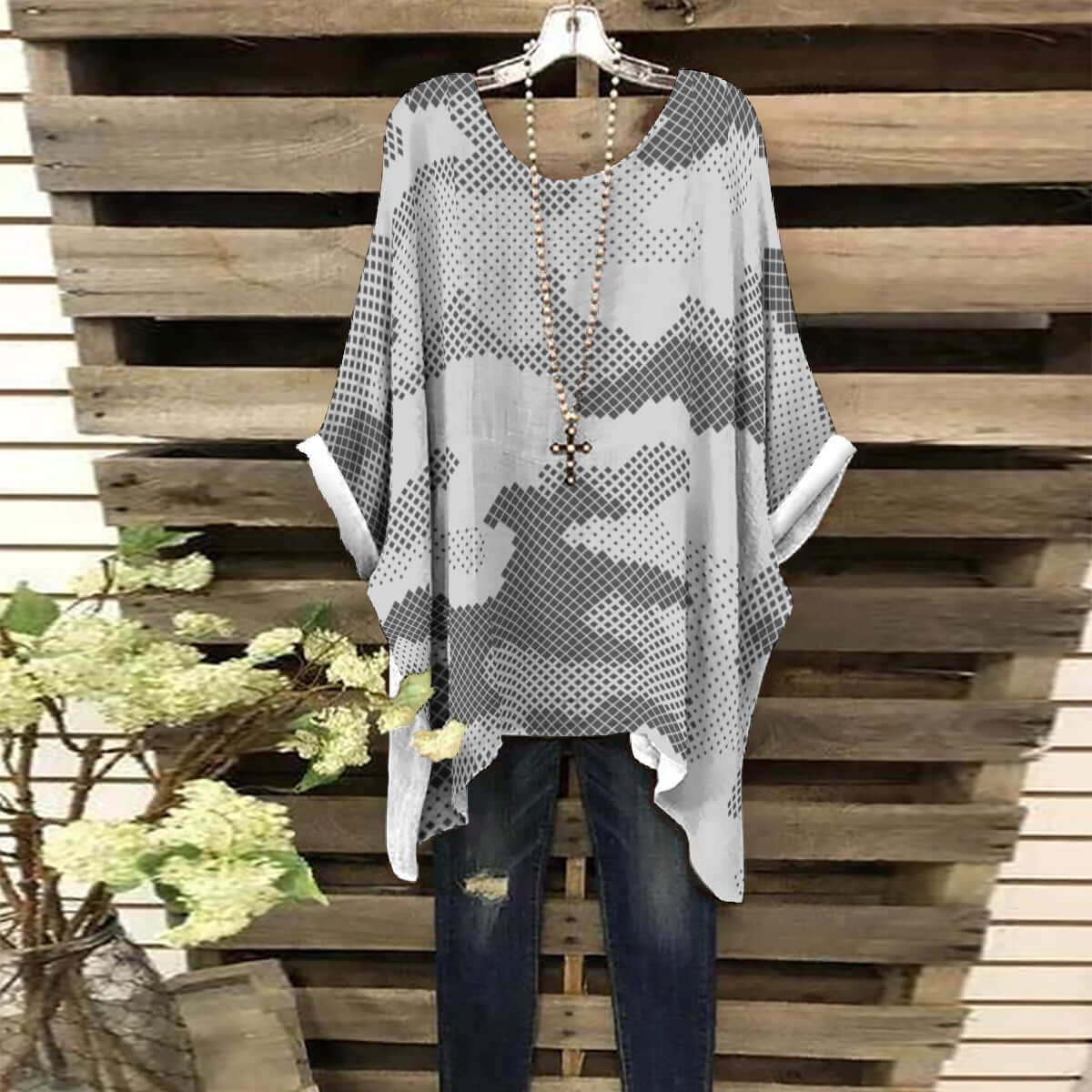 Bat Sleeve Shirt | Digital Gray Camo Print Camo Colors