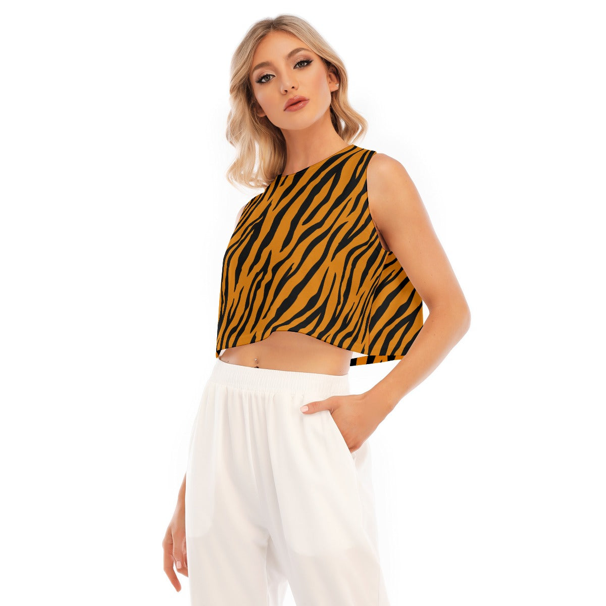 Tiger Crop Top | Orange Print | Sleeveless Camo Colors