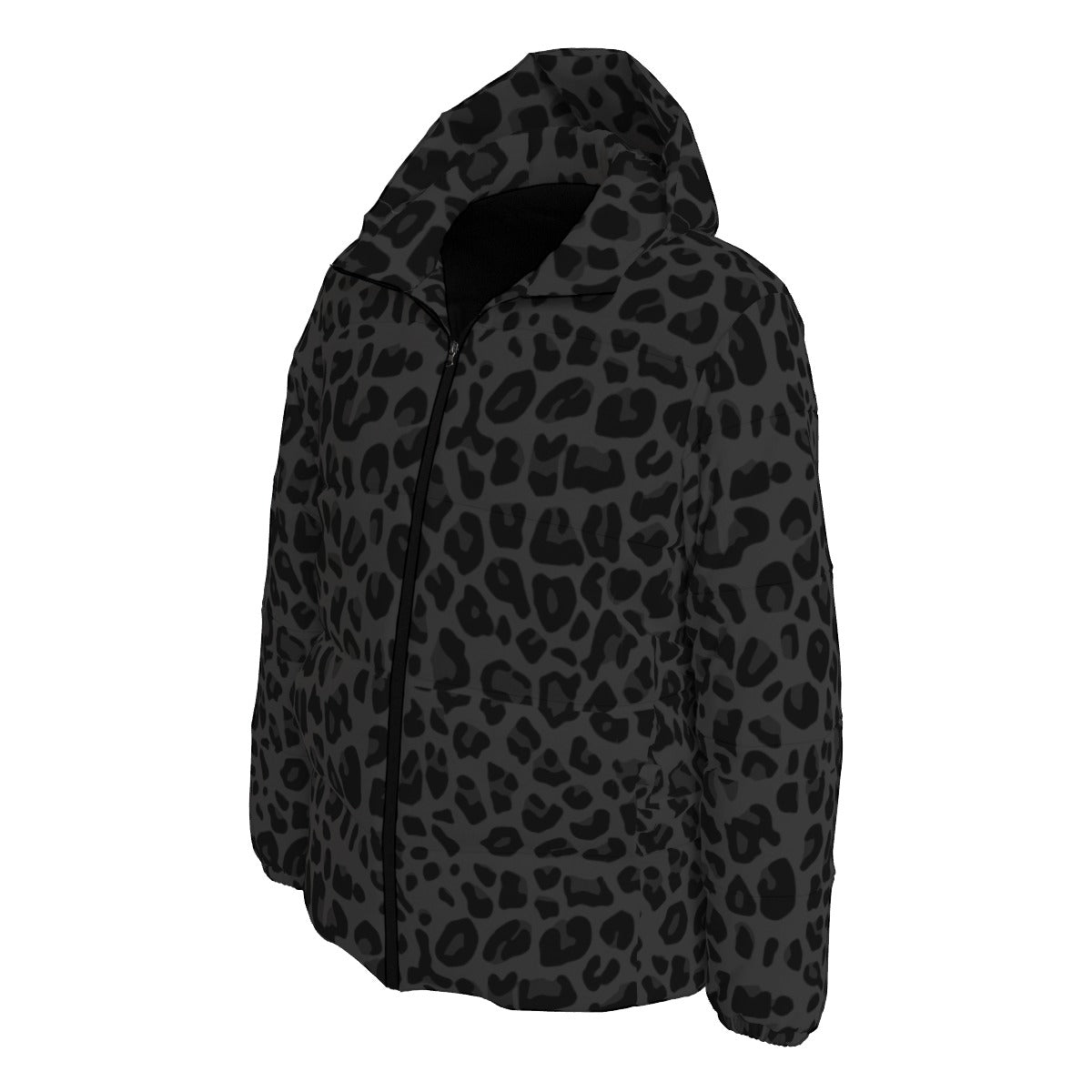 Black Down Jacket | Leopard Black Hooded Puffer Camo Colors