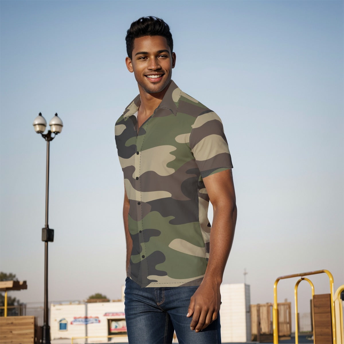 Men's Button-Up Shirt | Classic Green Camo Print Camo Colors