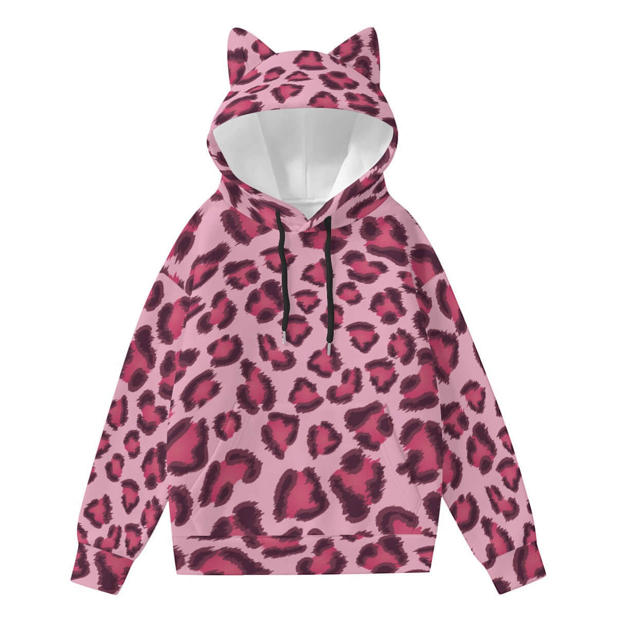 Leopard Hoodie With Cat's Ears | Pink, Cherry and Black Camo Colors