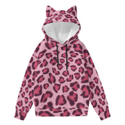 Leopard Hoodie With Cat's Ears | Pink, Cherry and Black Camo Colors