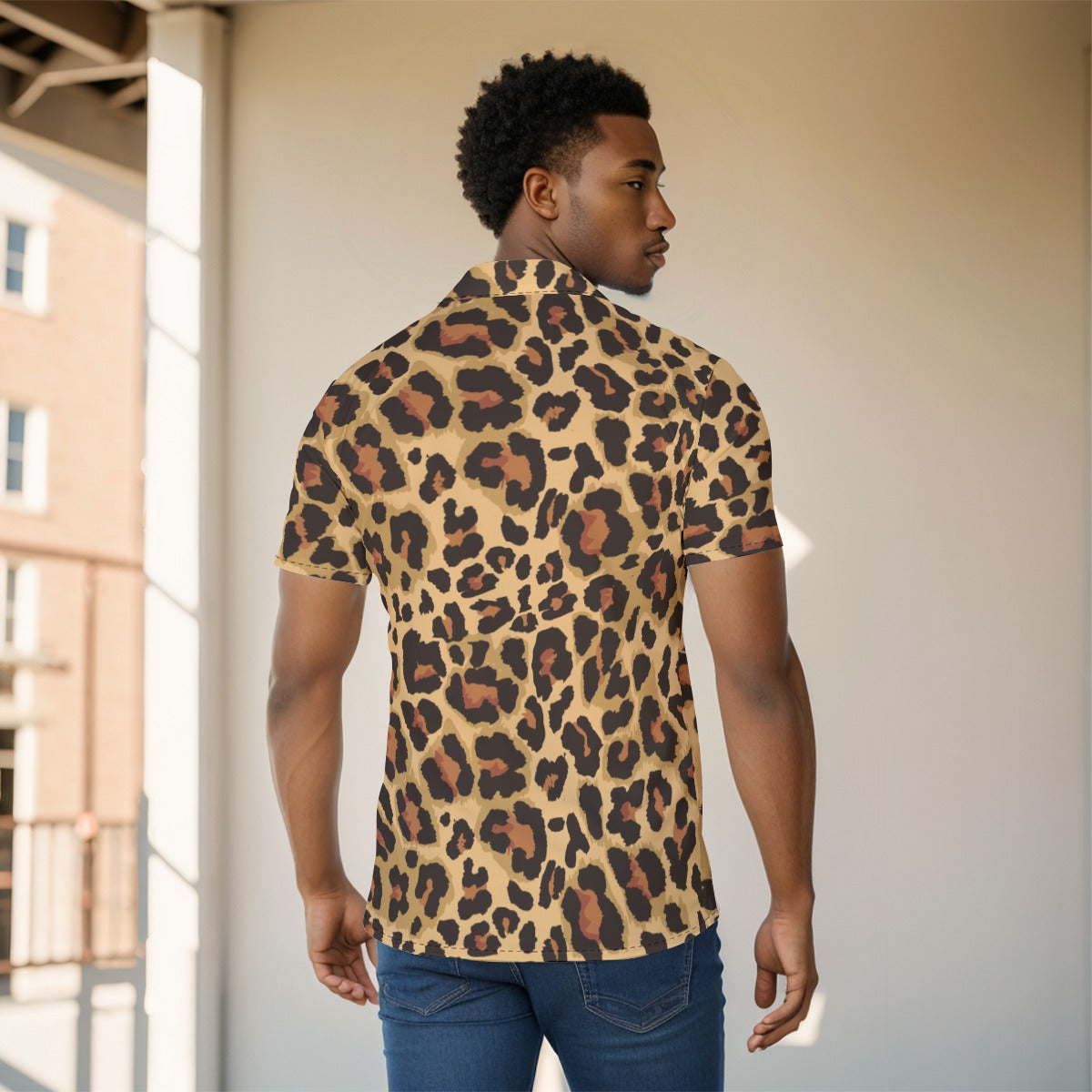 Men's Button-Up Shirt | Brown Leopard Print Camo Colors