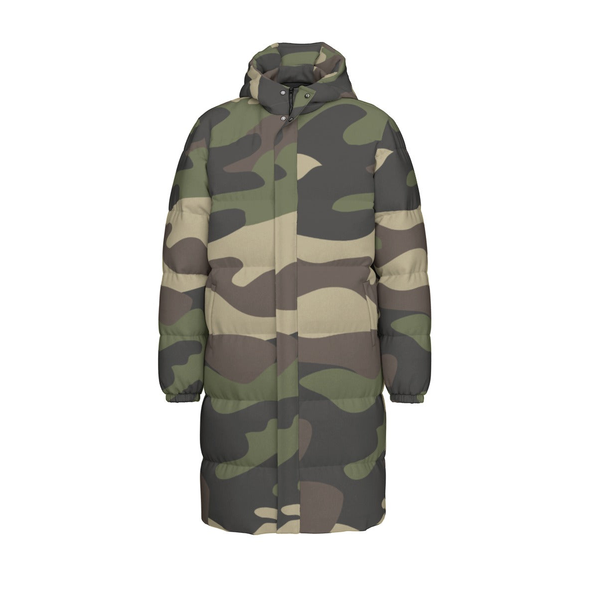 Long Puffer Coat | Unisex | Classic Green Camouflage Camo Colors