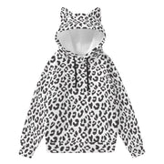 Leopard Hoodie With Cat's Ears | Black and White Camo Colors