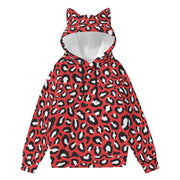 Leopard Hoodie With Cat's Ears | Red, Black and White Camo Colors