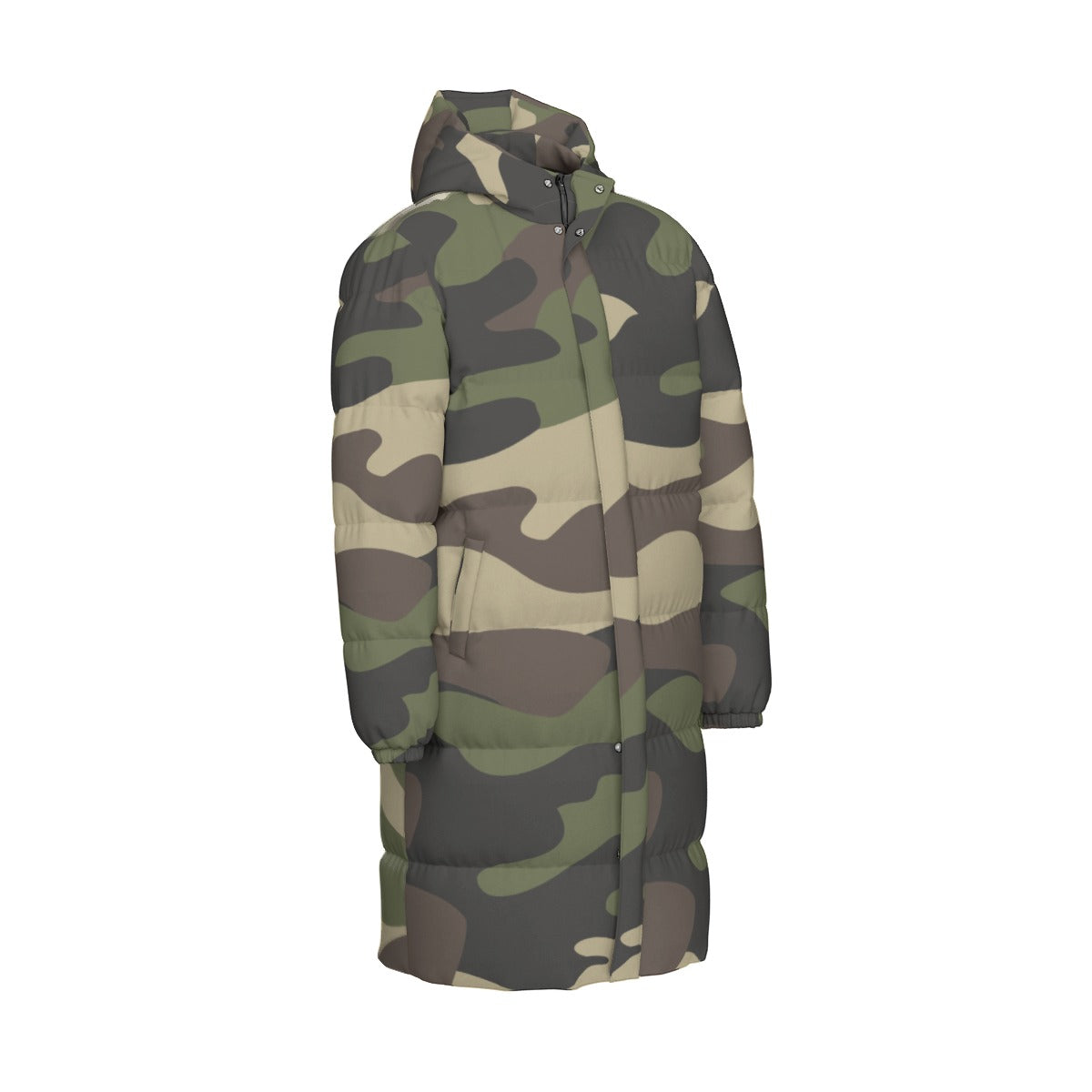 Long Puffer Coat | Unisex | Classic Green Camouflage Camo Colors
