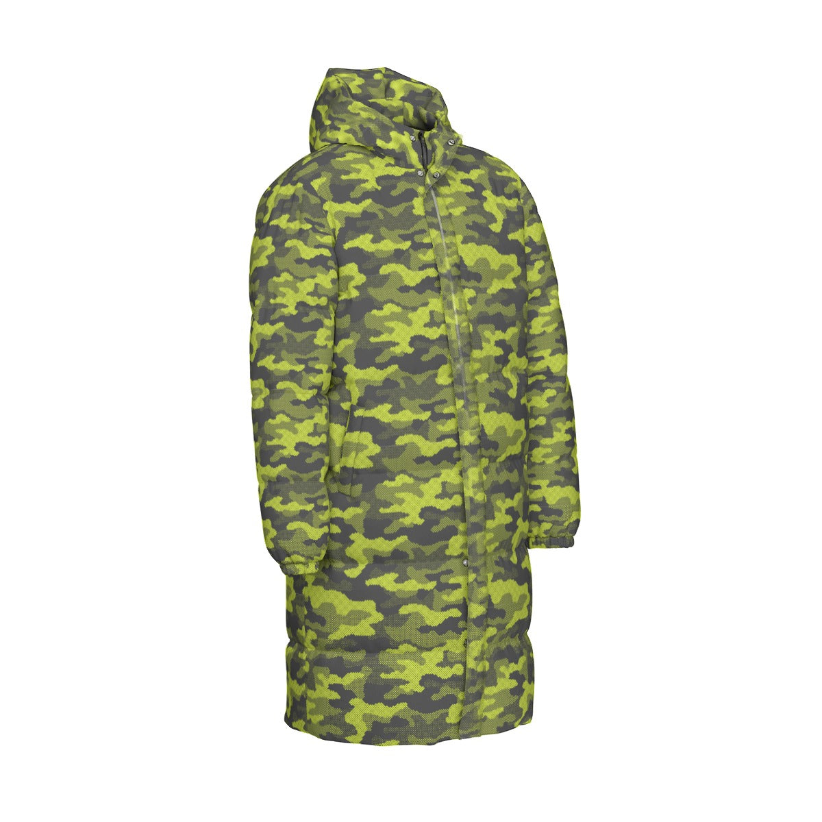 Long Puffer Coat | Unisex | Green Dotted Camouflage Camo Colors