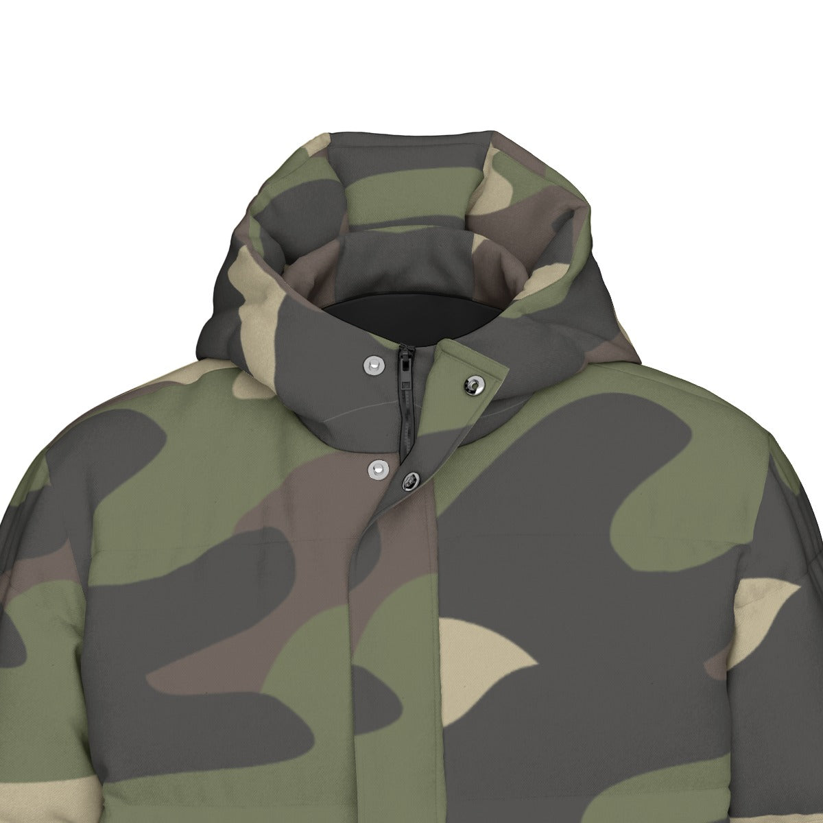 Long Puffer Coat | Unisex | Classic Green Camouflage Camo Colors