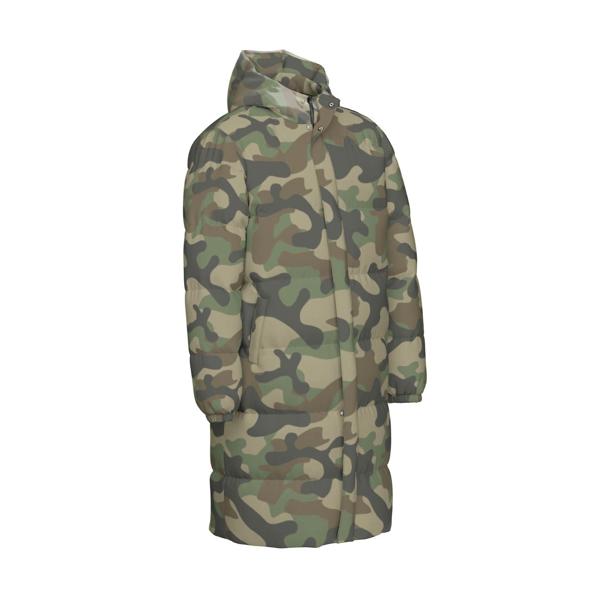 Long Puffer Coat | Unisex | Military Brown Camouflage Camo Colors