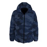 Down Jacket | Deep Blue Camouflage Hooded Puffer Camo Colors