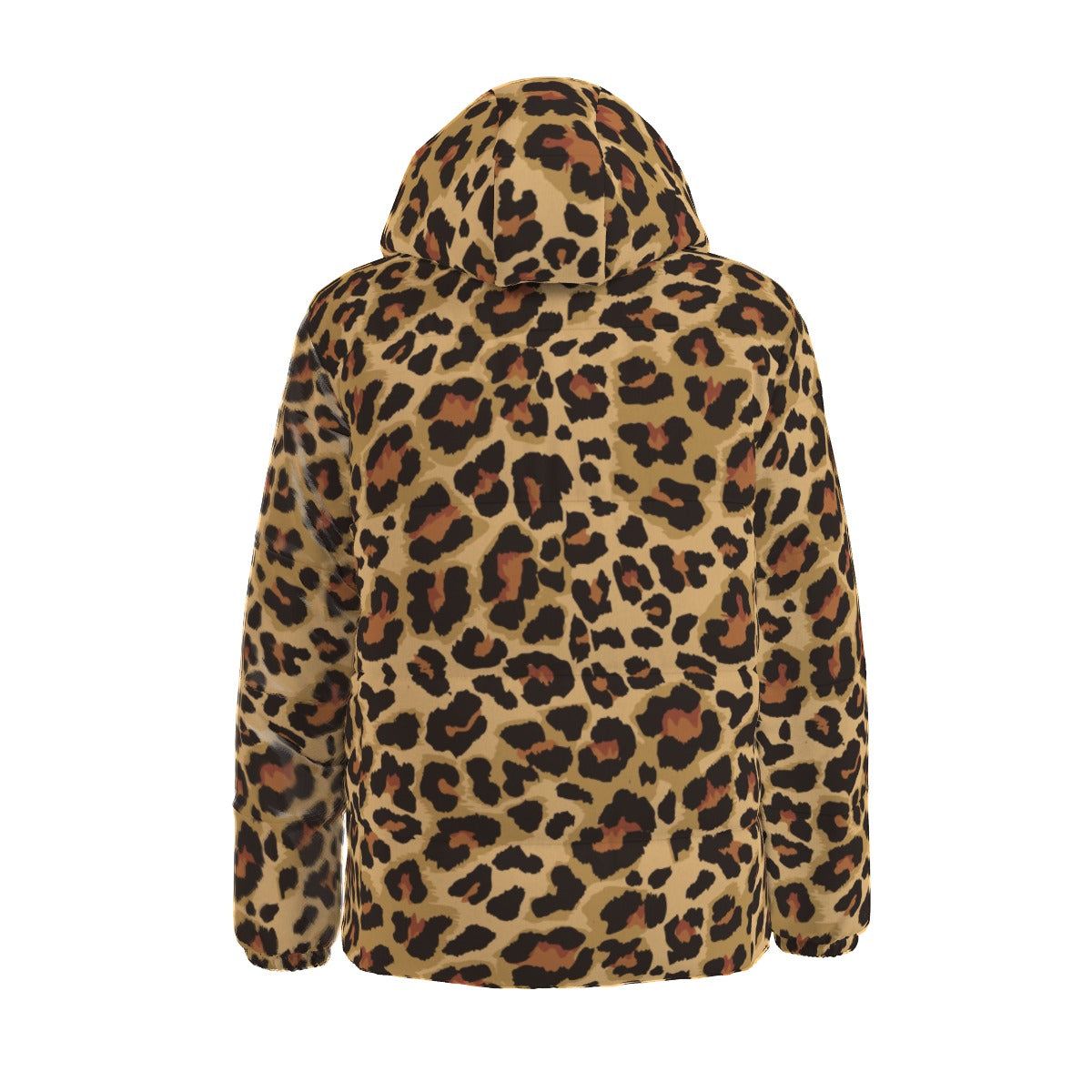Down Jacket | Leopard Brown and Black Hooded Puffer Camo Colors