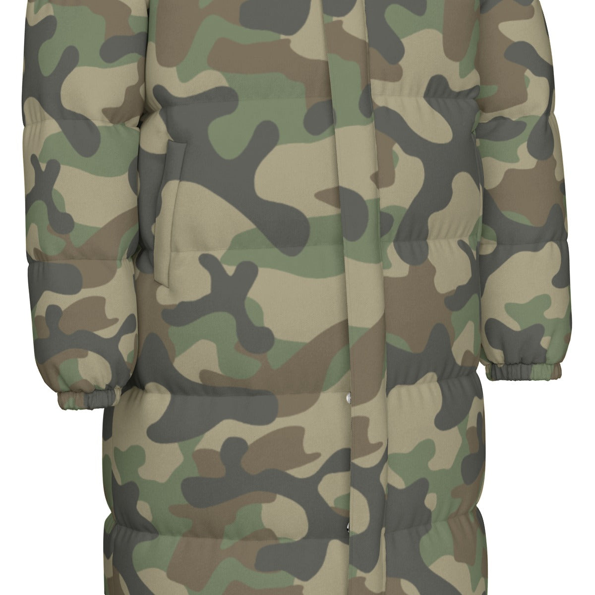 Long Puffer Coat | Unisex | Military Brown Camouflage Camo Colors