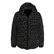 Black Down Jacket | Leopard Black Hooded Puffer Camo Colors