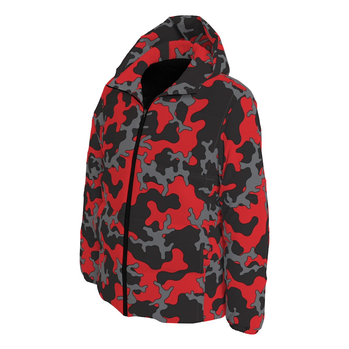 Down Jacket | Red, Black and Gray Camo Hooded Puffer Camo Colors