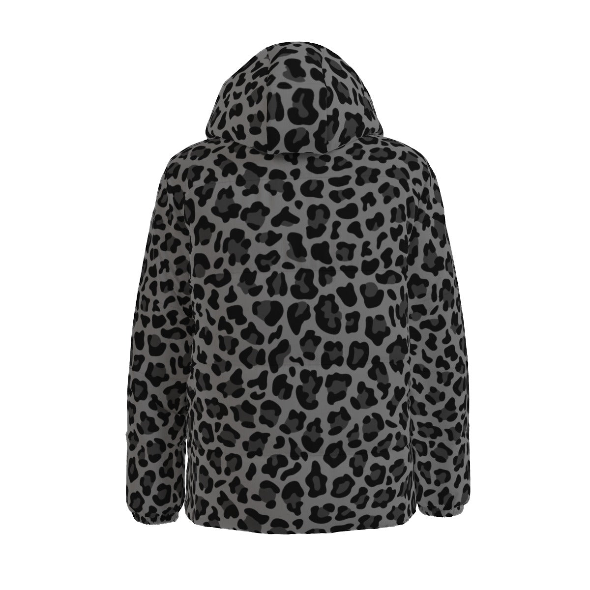 Leopard Down Jacket | Mixed Gray and Black Hooded Puffer Camo Colors