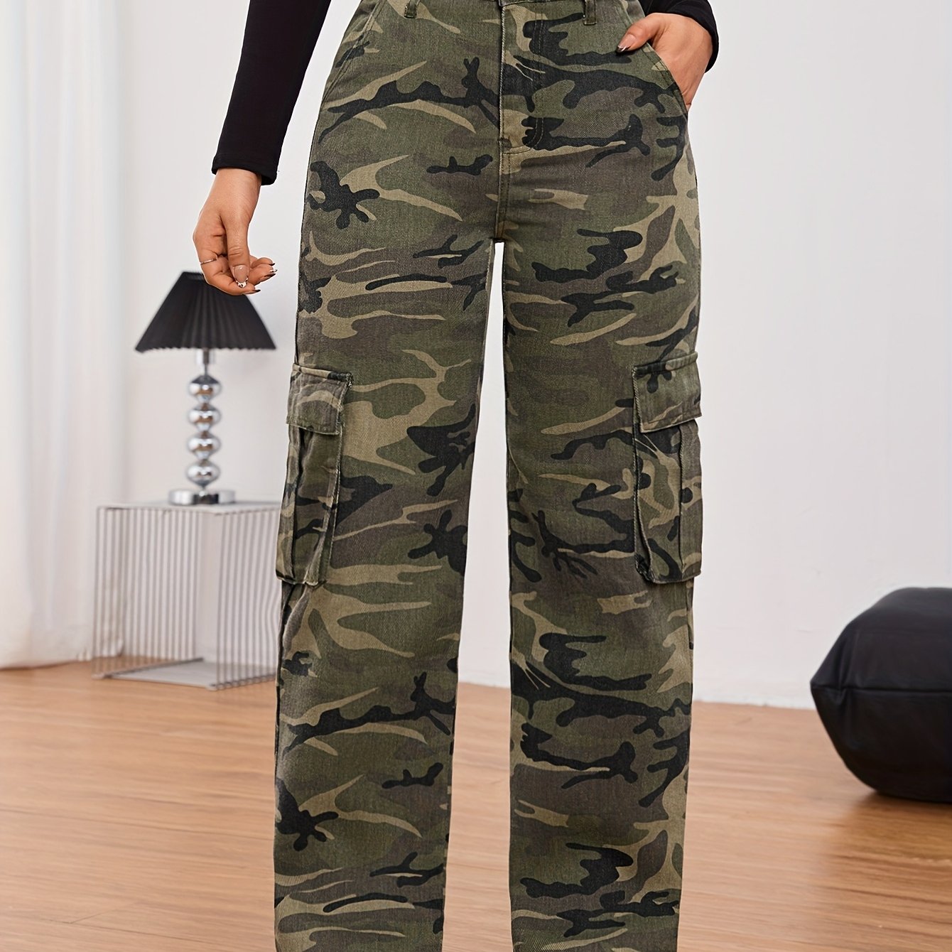 Women's High Waist Non-elastic Camouflage Work Pants Camo Colors