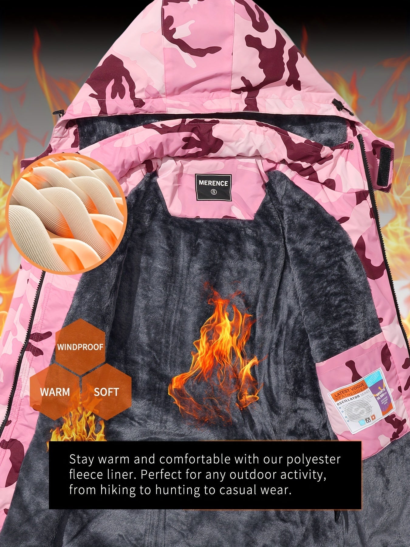 Women's Ski Fleece Mountain Winter Snow Jacket Camo Colors