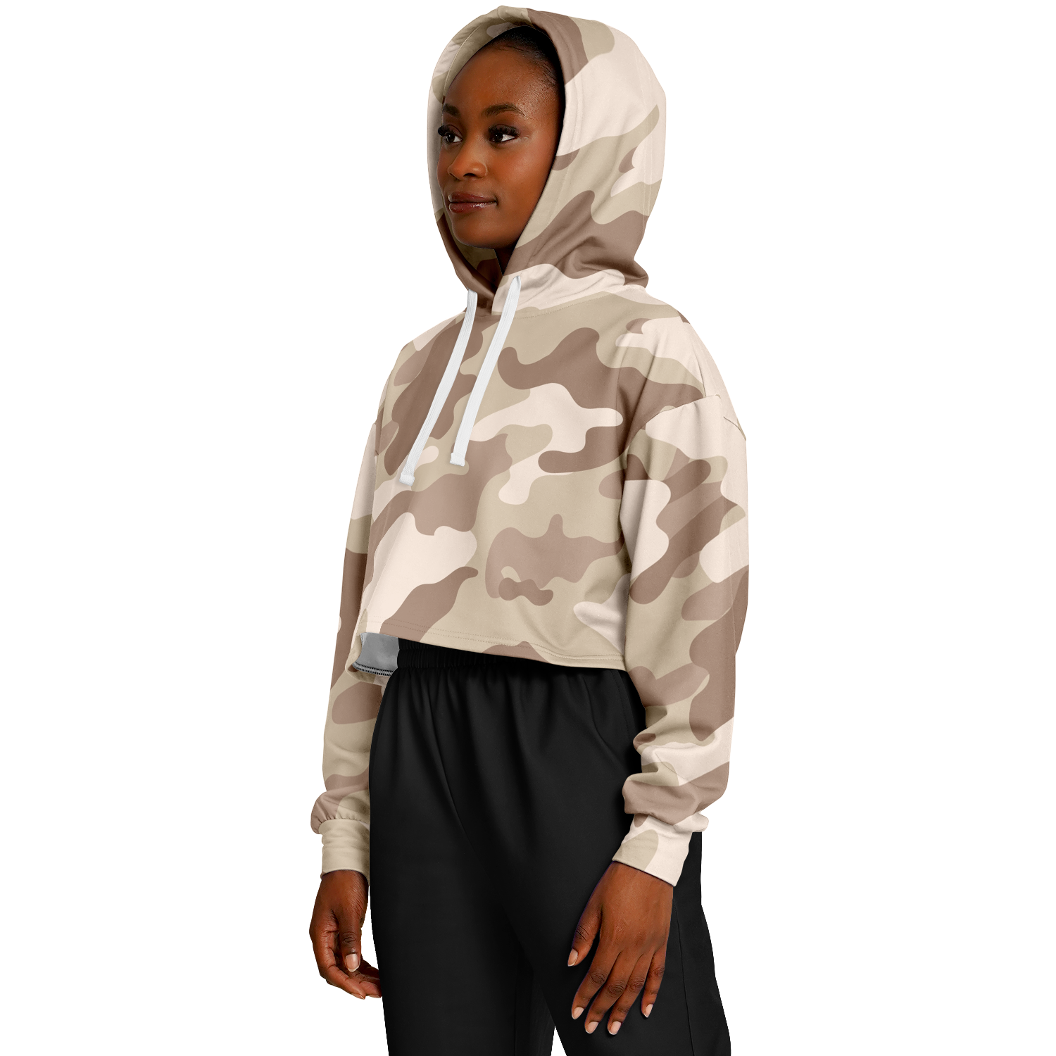 Cropped Hoodie For Women | Brown Desert Camouflage Camo Colors