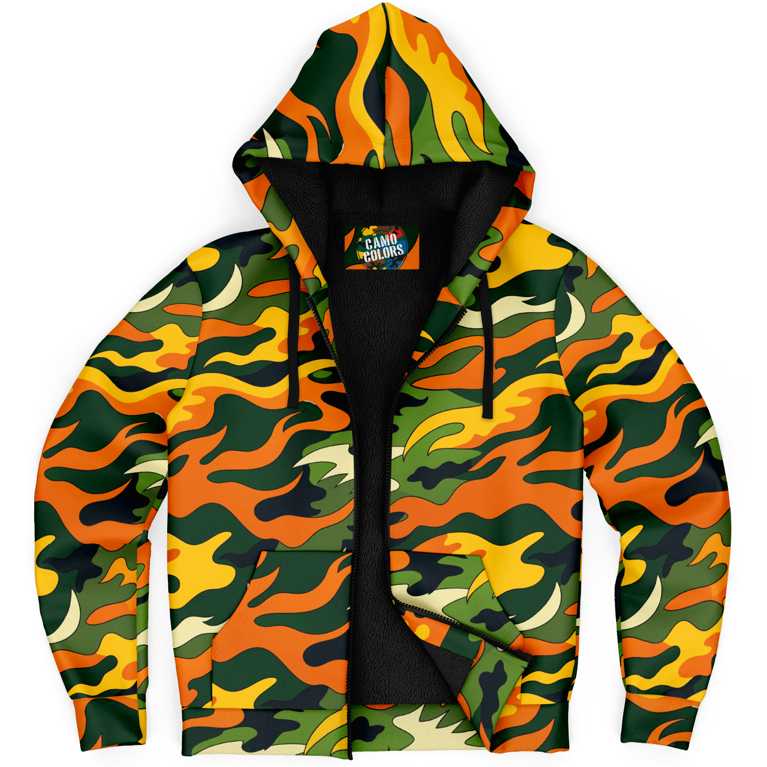 Tiger Flames Zip Hoodie | Cozy Microfleece in Orange Camo Camo Colors