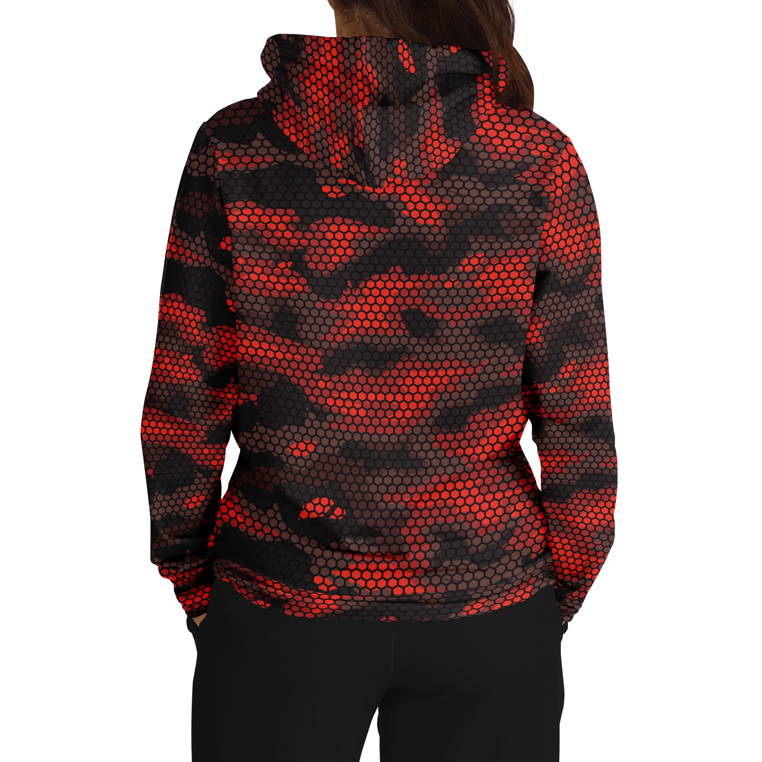 Red Camo Hoodie | Geometric Hive Camouflage Pattern Camo Colors