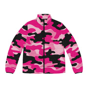 Camo Puffer Jacket For Men | Pink Candy, Black, & Cerise Camo Colors
