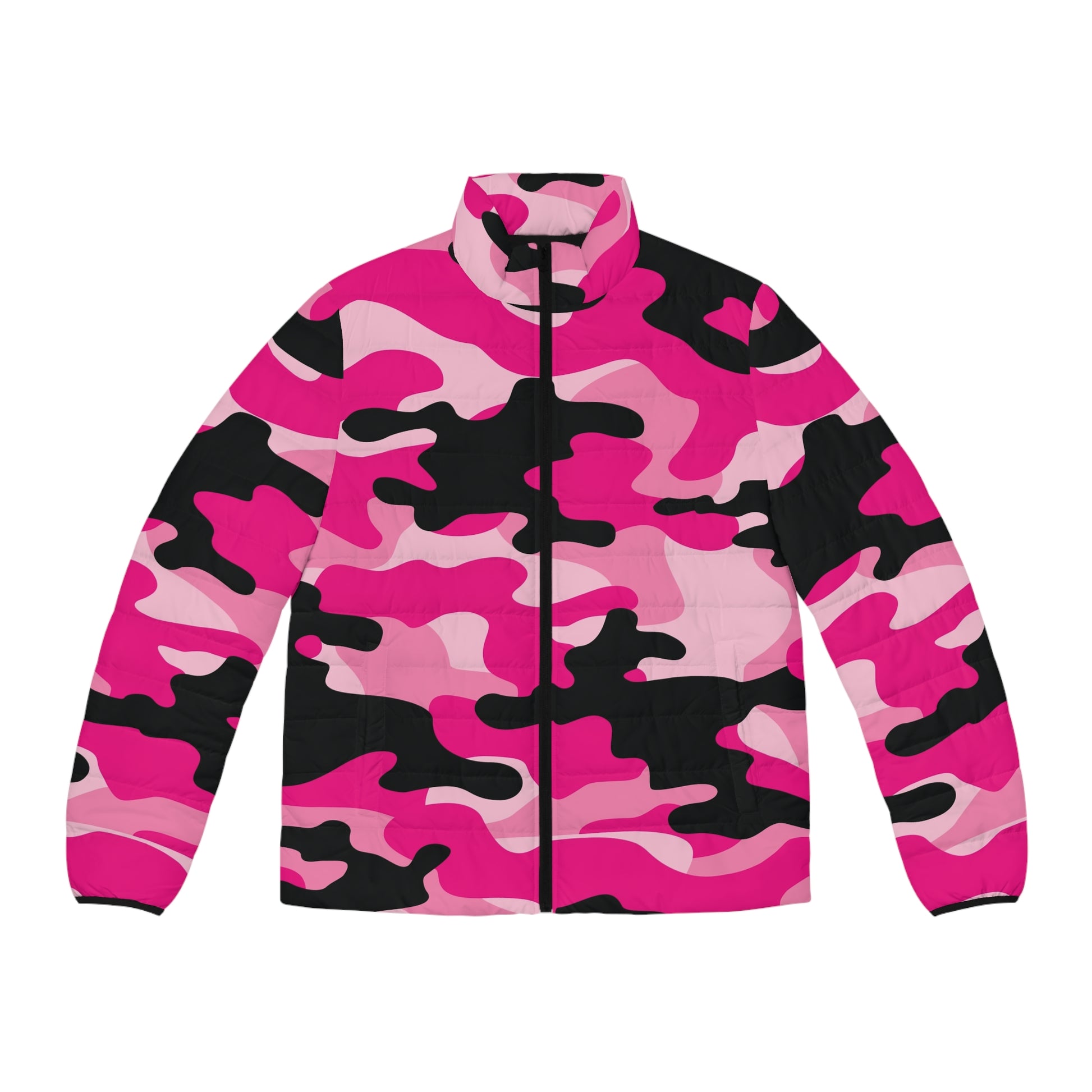 Camo Puffer Jacket For Men | Pink Candy, Black, & Cerise Camo Colors
