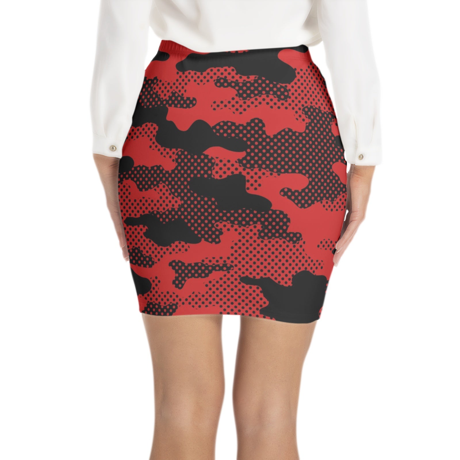 Red Camo Skirt | Elastic Waist Bodycon | Pixel Camouflage Camo Colors