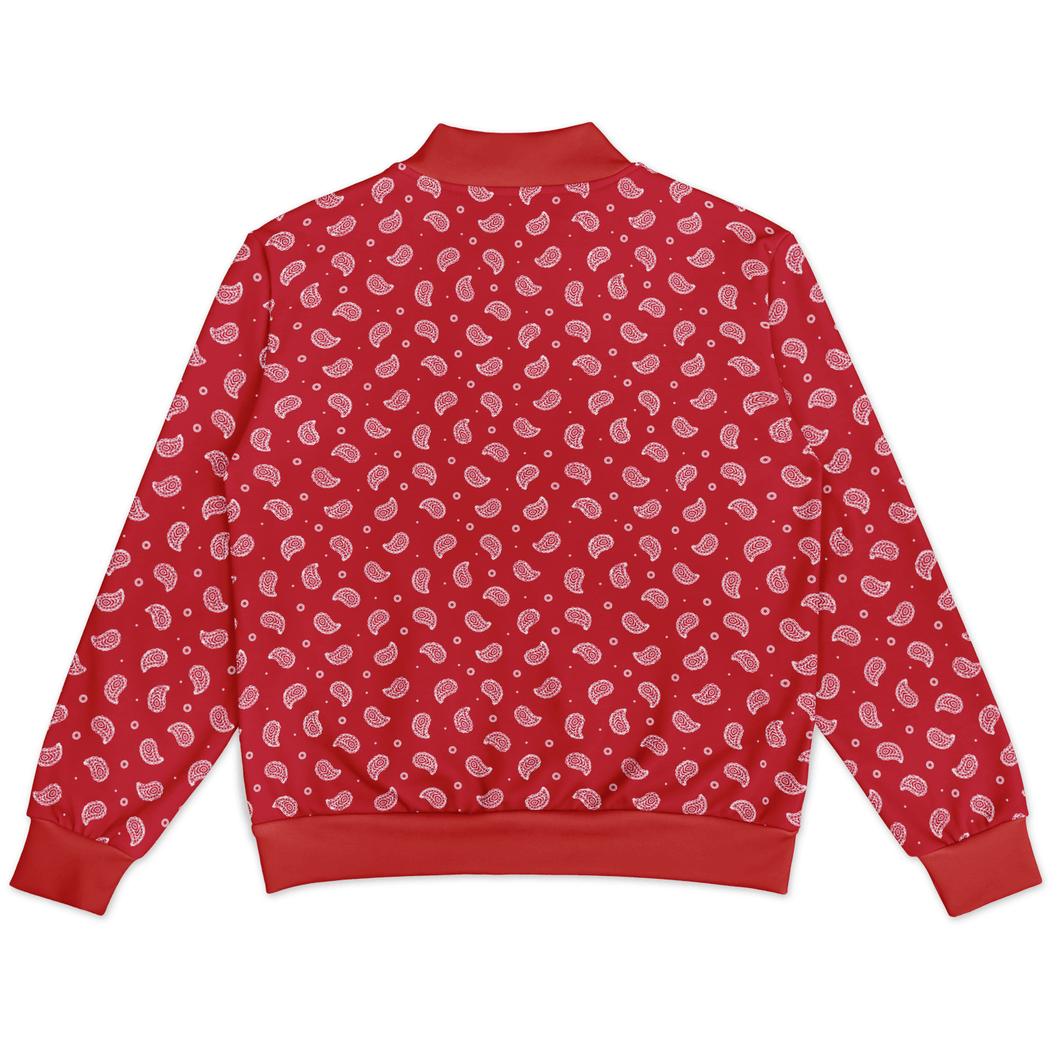 Red Bandana Baseball Jacket | Small White Paisley Pattern Camo Colors