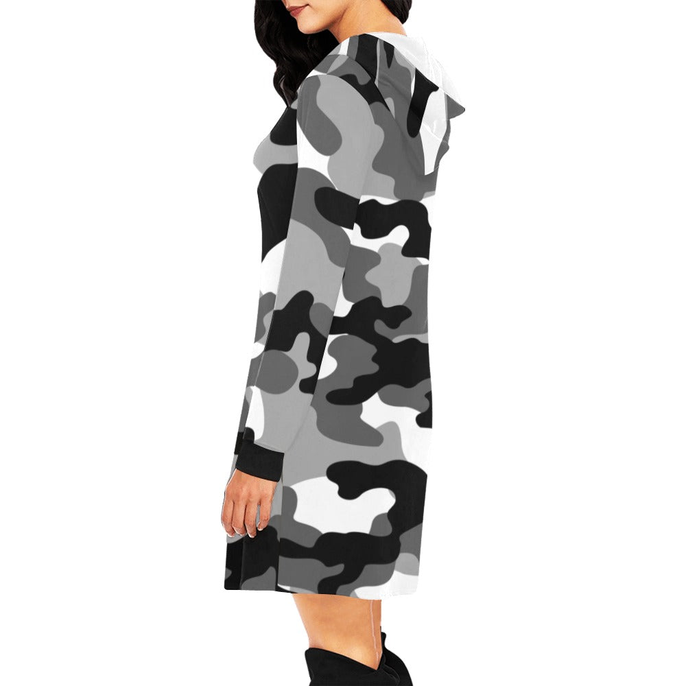Camo Hoodie Dress | Gray, Black, and White Camo Colors