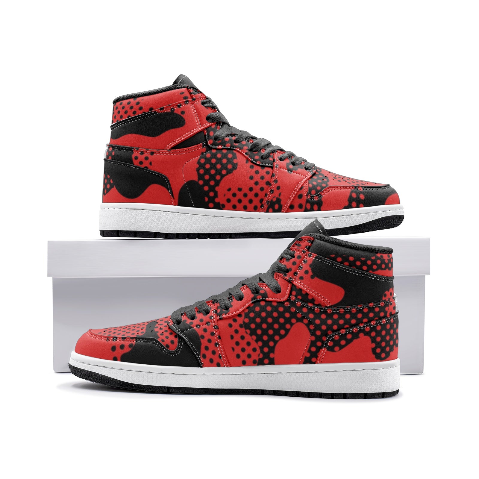 Black & Red Camo Sneakers AJ 1 | High Top | Pixel Camouflage Camo Colors