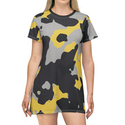 Camo T-Shirt Dress | Yellow, Black, and Silver Camouflage Camo Colors