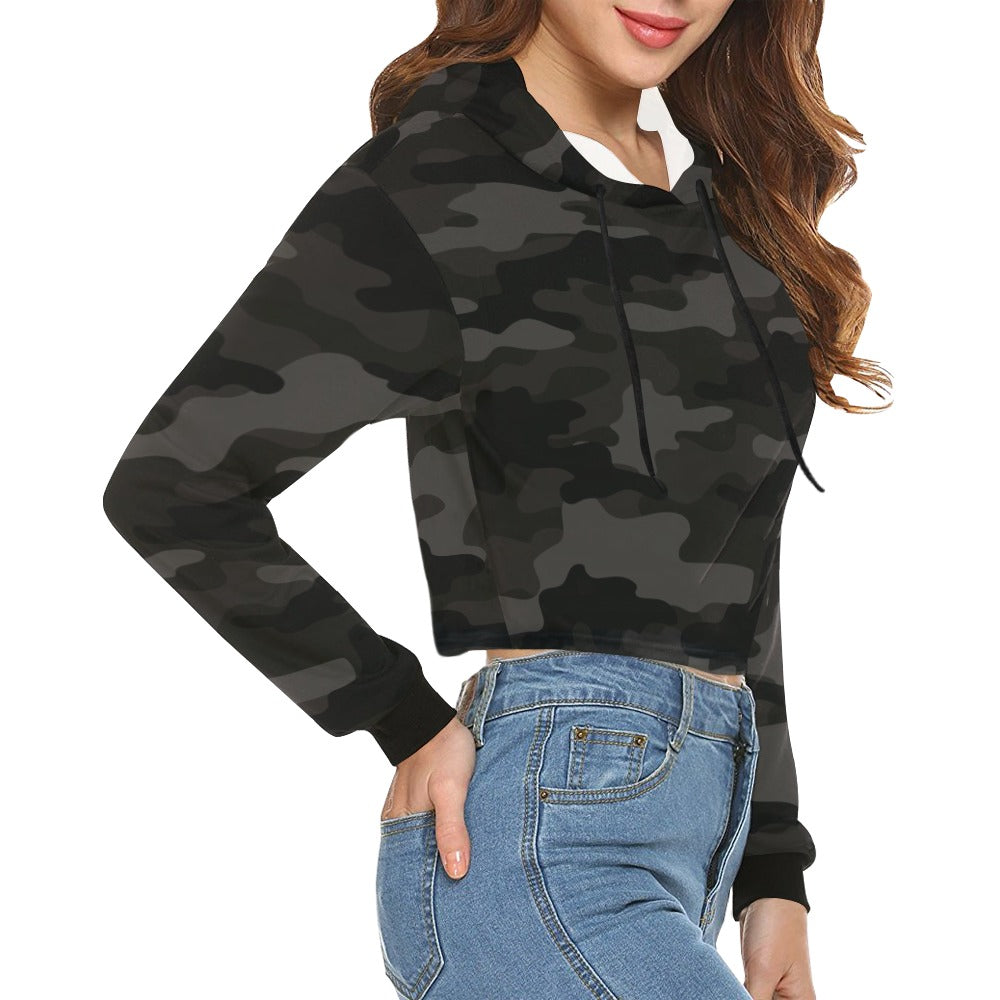 Cropped Camo Hoodie | Regular Fit | Black Camouflage Camo Colors