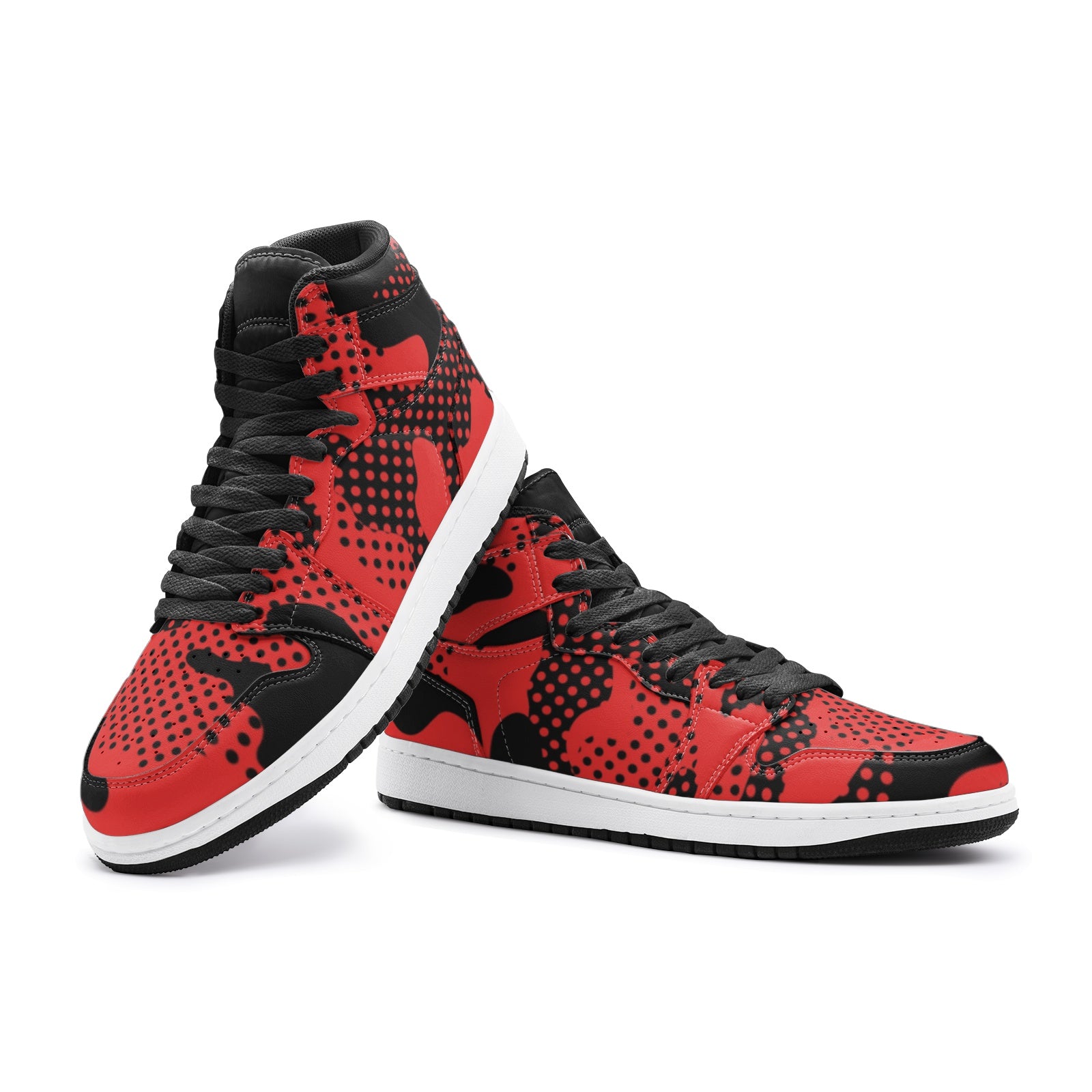 Black & Red Camo Sneakers AJ 1 | High Top | Pixel Camouflage Camo Colors