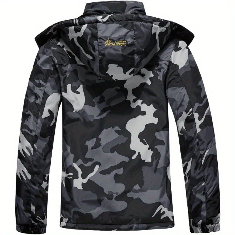 Men's Designer Ski Jacket | Warm Fleece with Detachable Hood Camo Colors