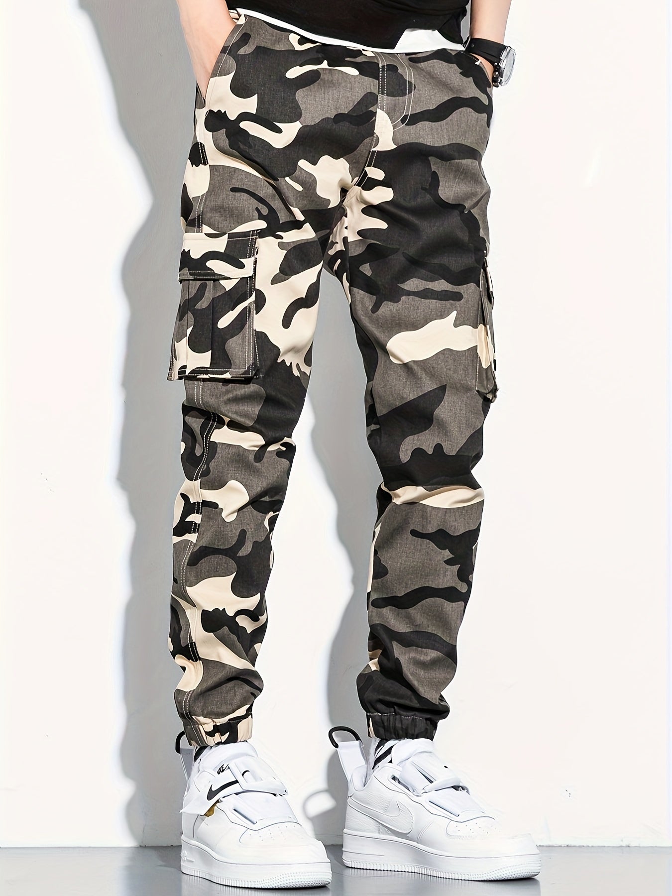 Men's Camo Cargo Cropped Pants With Multi Pockets | Vintage Style Camo Colors