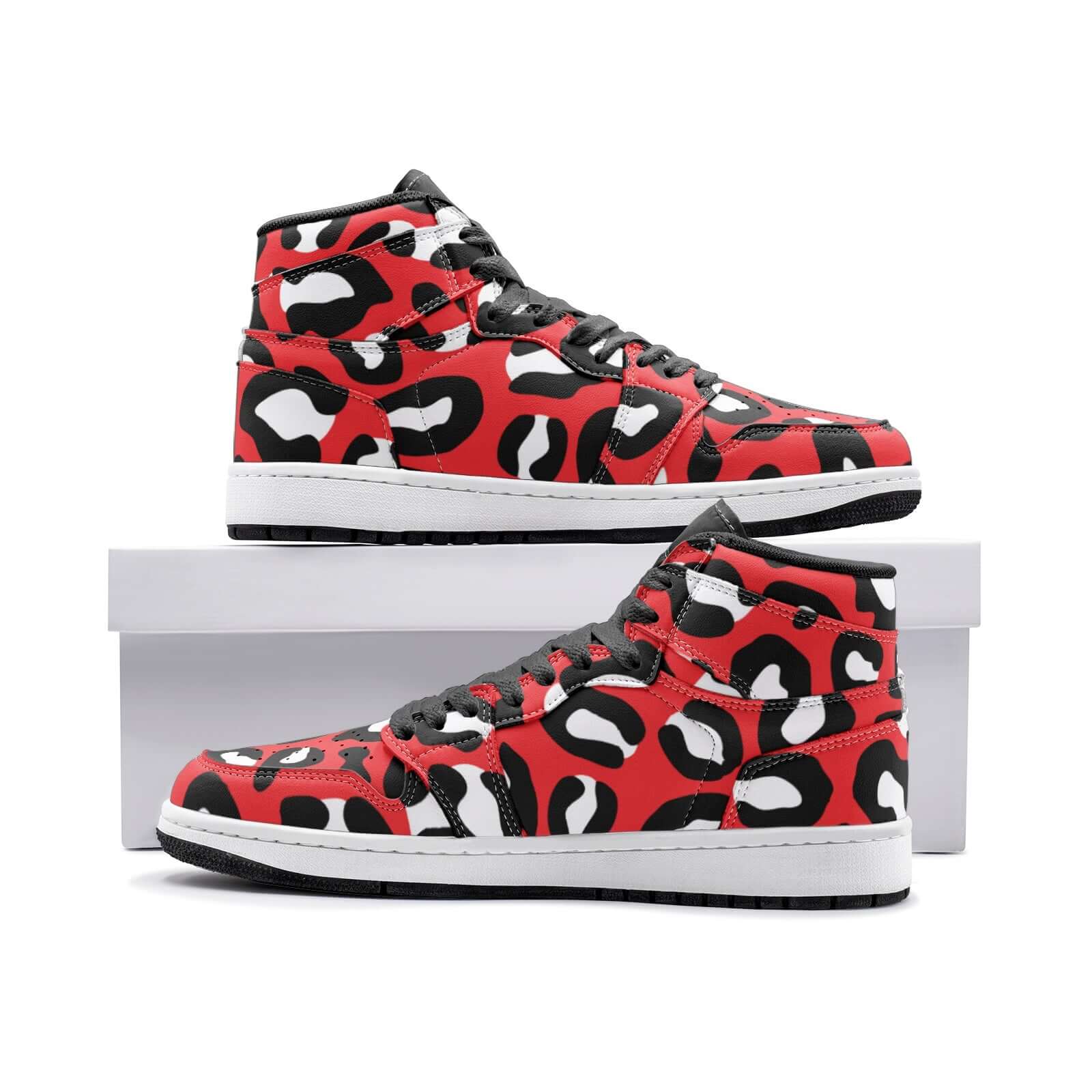 Leopard Sneakers AJ 1 | High-top | Red, White & Black Camo Colors