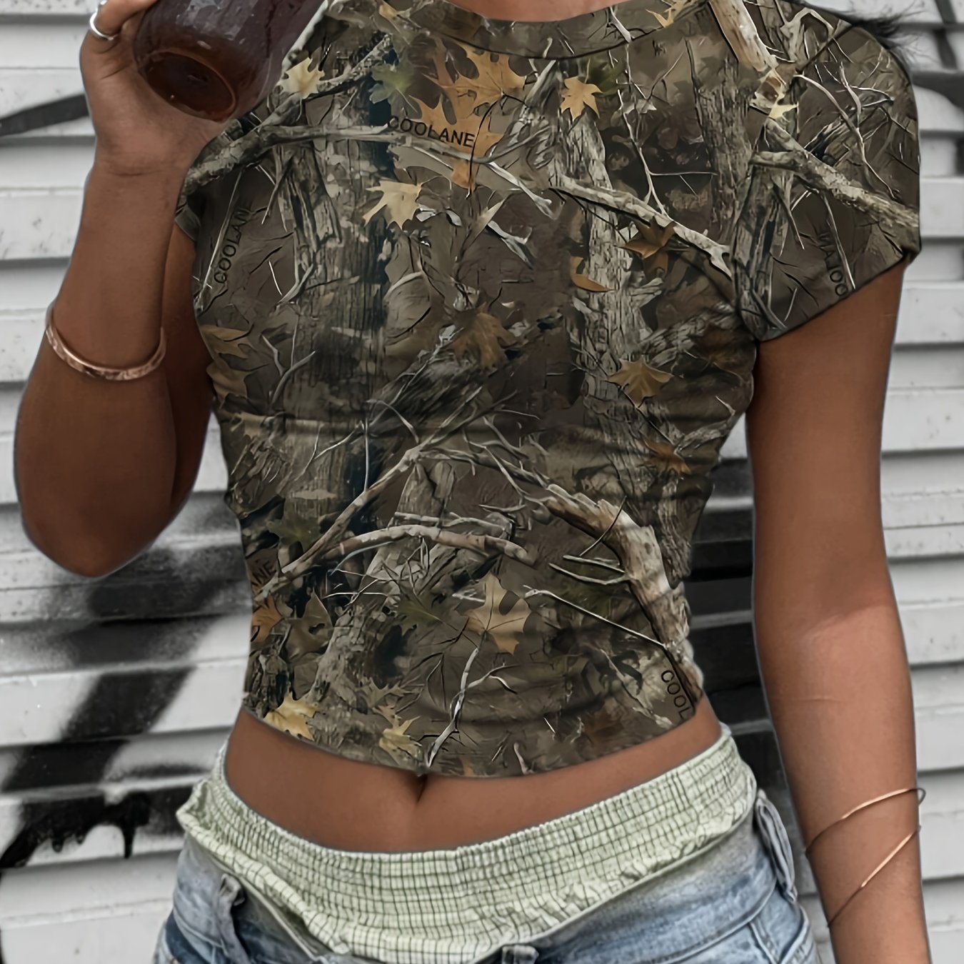 Y2K-Inspired Women's Camo Print Crop Top | Round Neck, Non-Sheer Camo Colors