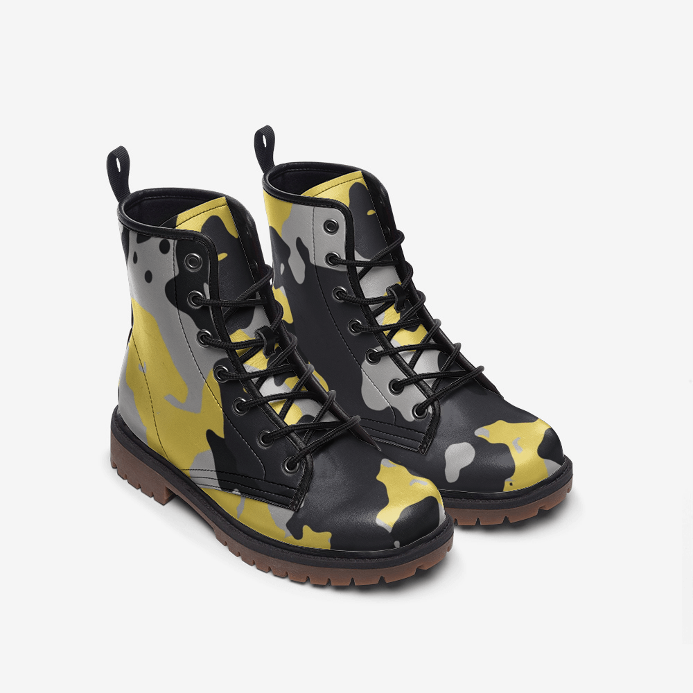 Camo Boots | Leather Camouflage in Yellow, Black, and Silver Camo Colors