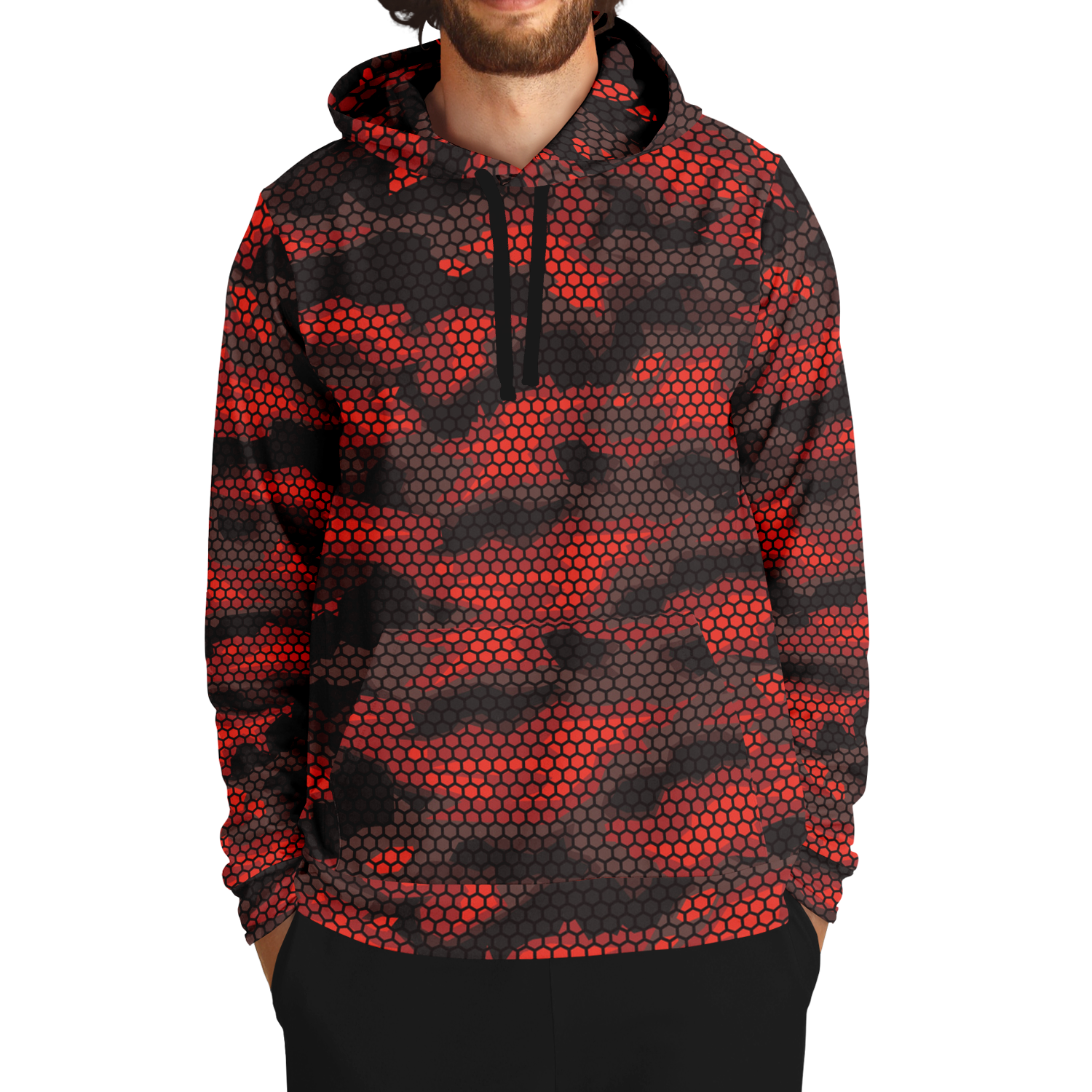 Red Camo Hoodie | Geometric Hive Camouflage Pattern Camo Colors